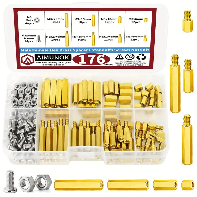 280Pcs M2.5 Male-Female Brass Spacer Standoff & Stainless Steel Screw Nut Assortment Kit