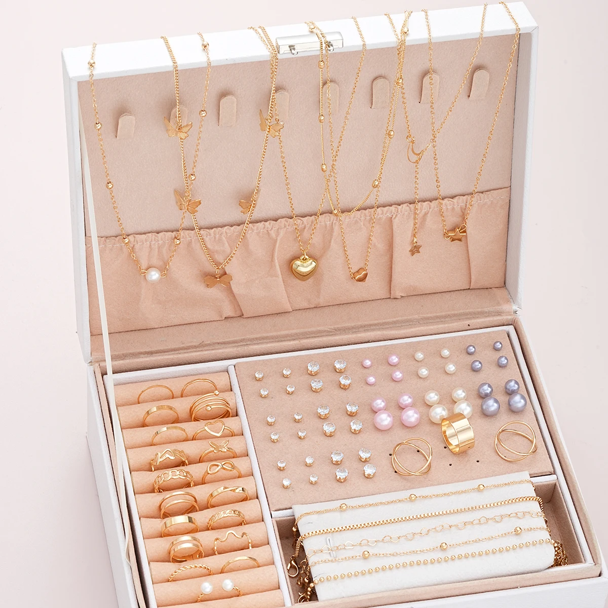 81 Pcs/Set Fashion Metal Wide Face Earrings Necklace Ring Bracelet Jewelry Set For Women Daily Wear New 2024 Festival Gifts