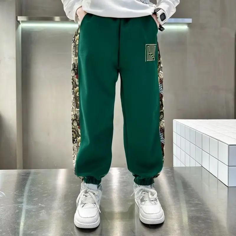 Spring & Autumn Boys Children Large Size Sports Children Adolescent Pants Fashion Little Bear Spliced Pants