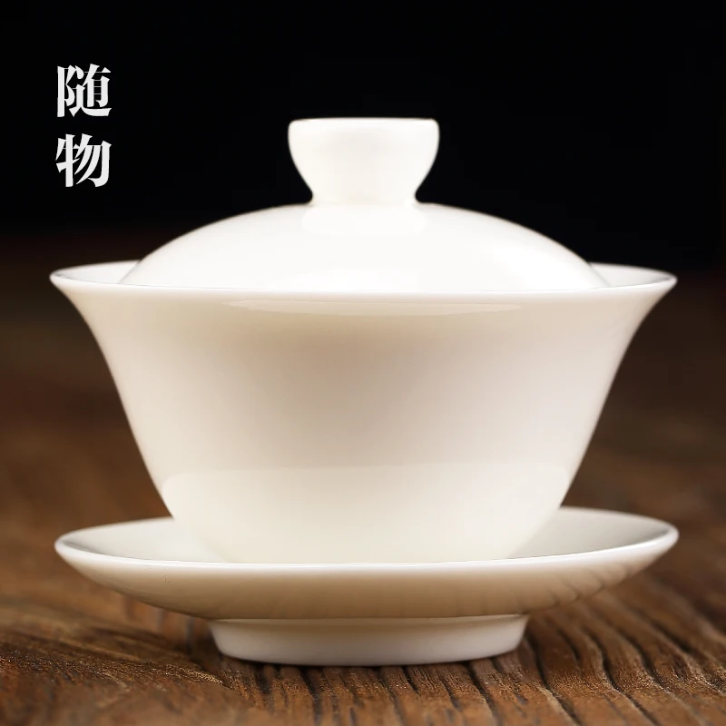 

Sheep Fat Jade Porcelain Cover CeramiC Kung Fu Tea Making Bowl, Sancai Cup, NoN Hot Hand, Single Dehua White