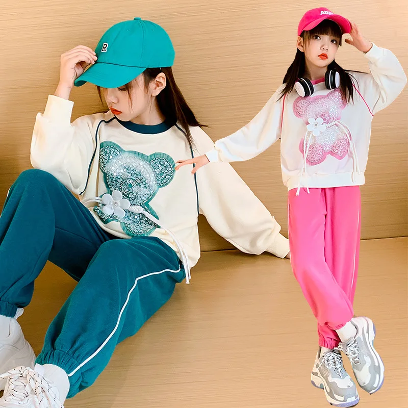 

Girls Comfortable Long Sleeve O-Neck Cartoon Cotton Clothing Set 2022 Children's Leisure Two-Piece Set Kids Tracksuit for Child