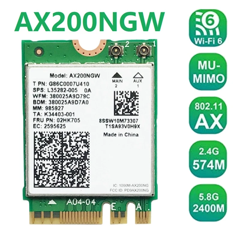 

Wifi Wireless Adapter Card AX200 AX200NGW M.2 NGFF Bluetooth 5.0 Wifi 6 2.4G/5G 802.11Ac/Ax