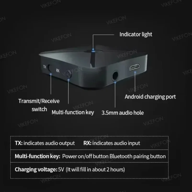 VIKEFON Car 2 in 1 KN319 Bluetooth Transmitter Receiver Stereo Audio Receiver Converter Wireless Adapter With RCA 3.5MM AUX