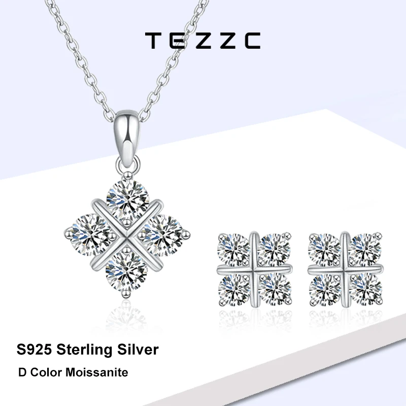 Moissanite Jewelry Sets For Women S925 Sterling Silver with Certificates Diamond Pendant Necklace Earring Wedding Jewelry