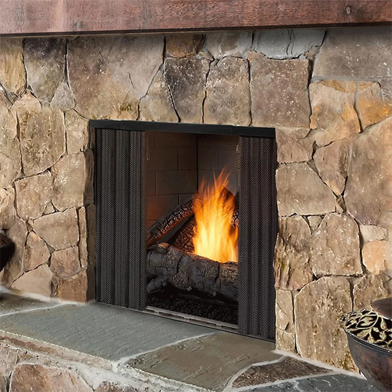 Adjustable Fireplace Rod Kit Rod And Valance Kit Black Metal For Fireplace Spark Screen