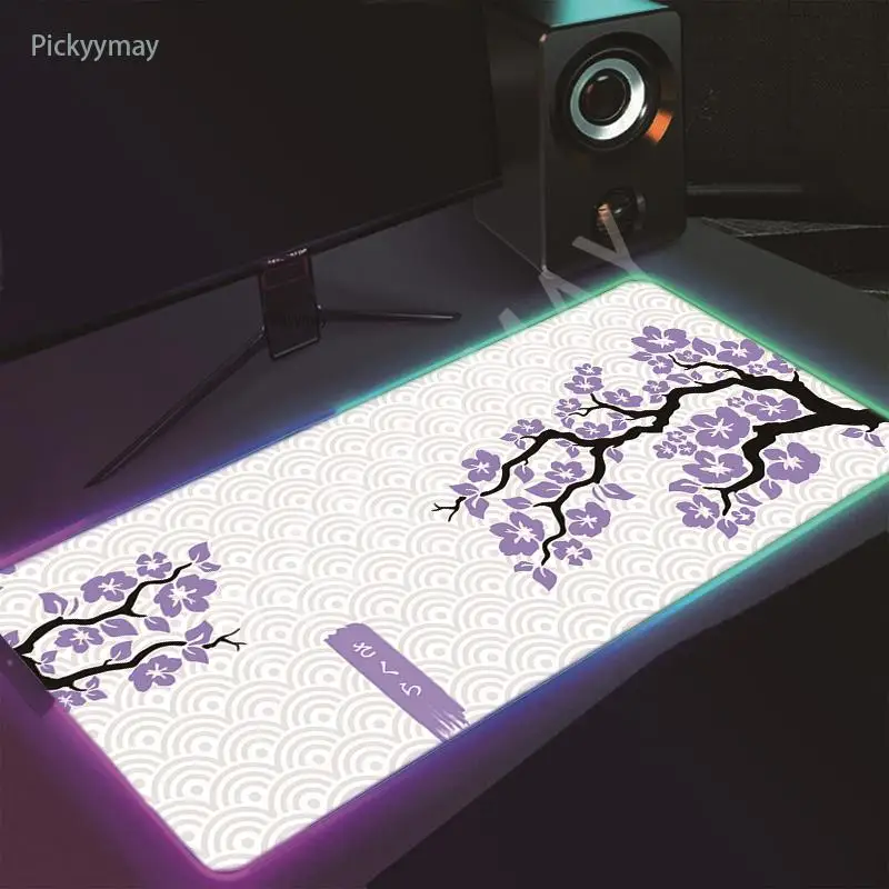 Sakura Grande Mouse Pad Rgb Mousepad Brilho Led Gamer de Computador Teclado pc Desk Mat Acessórios de Escritório Mists de Mesa Rosa - Imagem 5