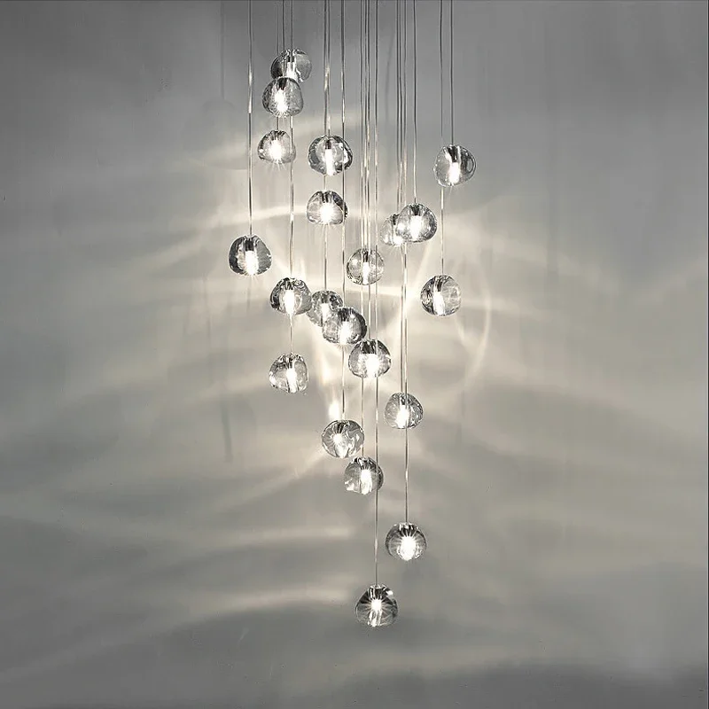 

Staircase Modern Crystal Chandelier Big Nordic LED Hanging Lighting Large Glass Globe Chandeliers Luxury Staircase Pendant Lamps