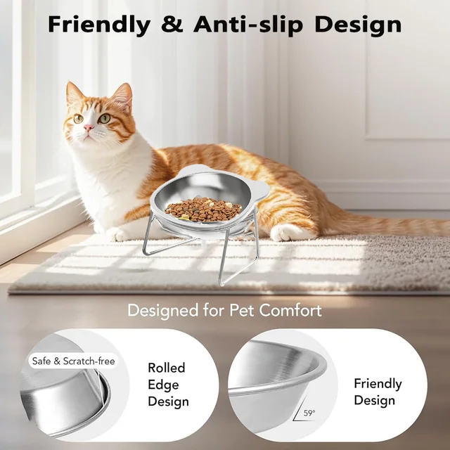 Stainless Steel Cat Bowls Raised Whisker Fatigue Relief Cat Plates Pet Water Dish Kitten Bowls Pet Bowls for Cats Food Bowls 4