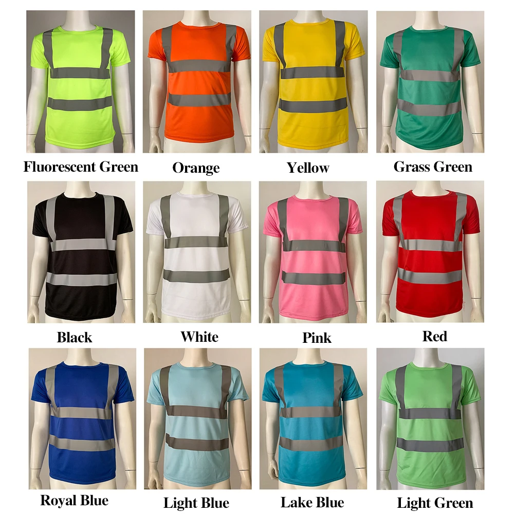 Safety T-Shirt Fluorescent Yellow High Visibility Working Clothes Hi Vis Shirt Quick Dry Construction Work Wear