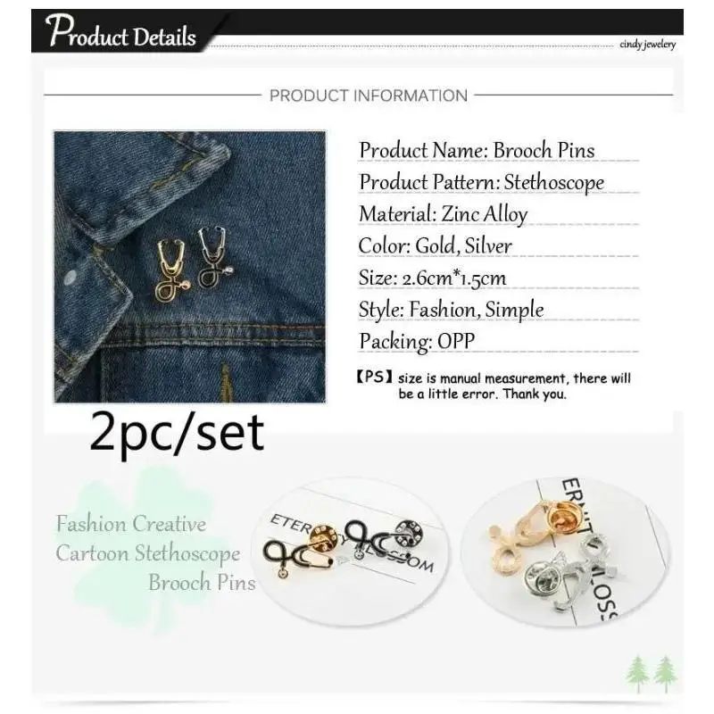 1PCS Elegant Doctor Nurse Stethoscope Brooch Pin Medical Fashion Jewelry Enamel Denim Jackets Collar Badge Button Gift For Girls