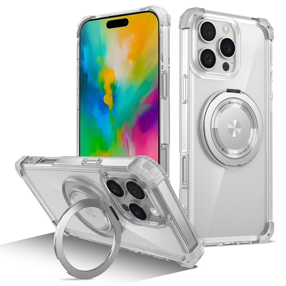 Luxury Magnetic Folding Stand Holder with Rotating Bracket - Clear Armour Phone Case