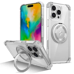 Luxury Magnetic Folding Stand Holder with Rotating Bracket - Clear Armour Phone Case - iPhone 12 Pro (Transparent)