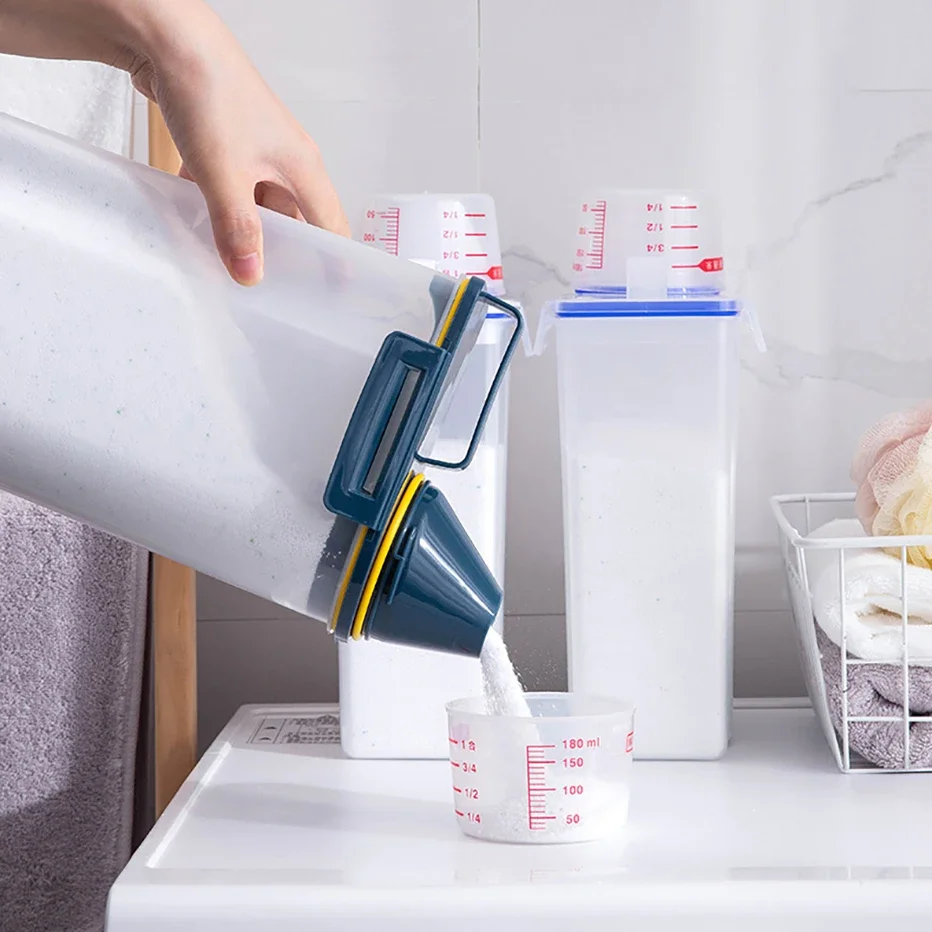 2KG Powder Storage Box Plastic Kitchen Rice Grains Container Bathroom Laundry Powder Detergent Case with Pour Mouth with Lid