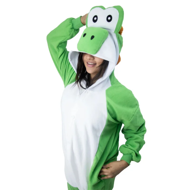 New Kigurumi Adult Yoshi Onesie Cosplay Costume Anime Green Frog Pajamas Halloween Party Jumpsuits Pyjamas *o*