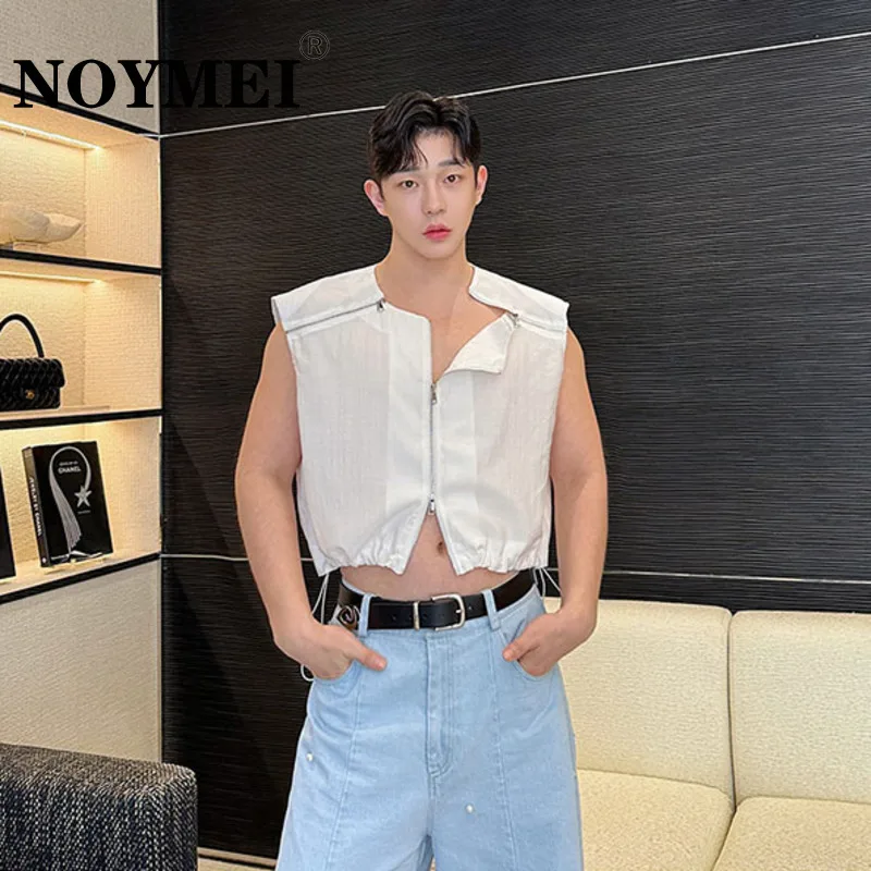 NOYMEI 올 매치 분해 지퍼 패치워크 드로스트링 자외선 차단 조끼, 섹시한 패션 남성 트렌디 조끼, 2024 여름 WA4507