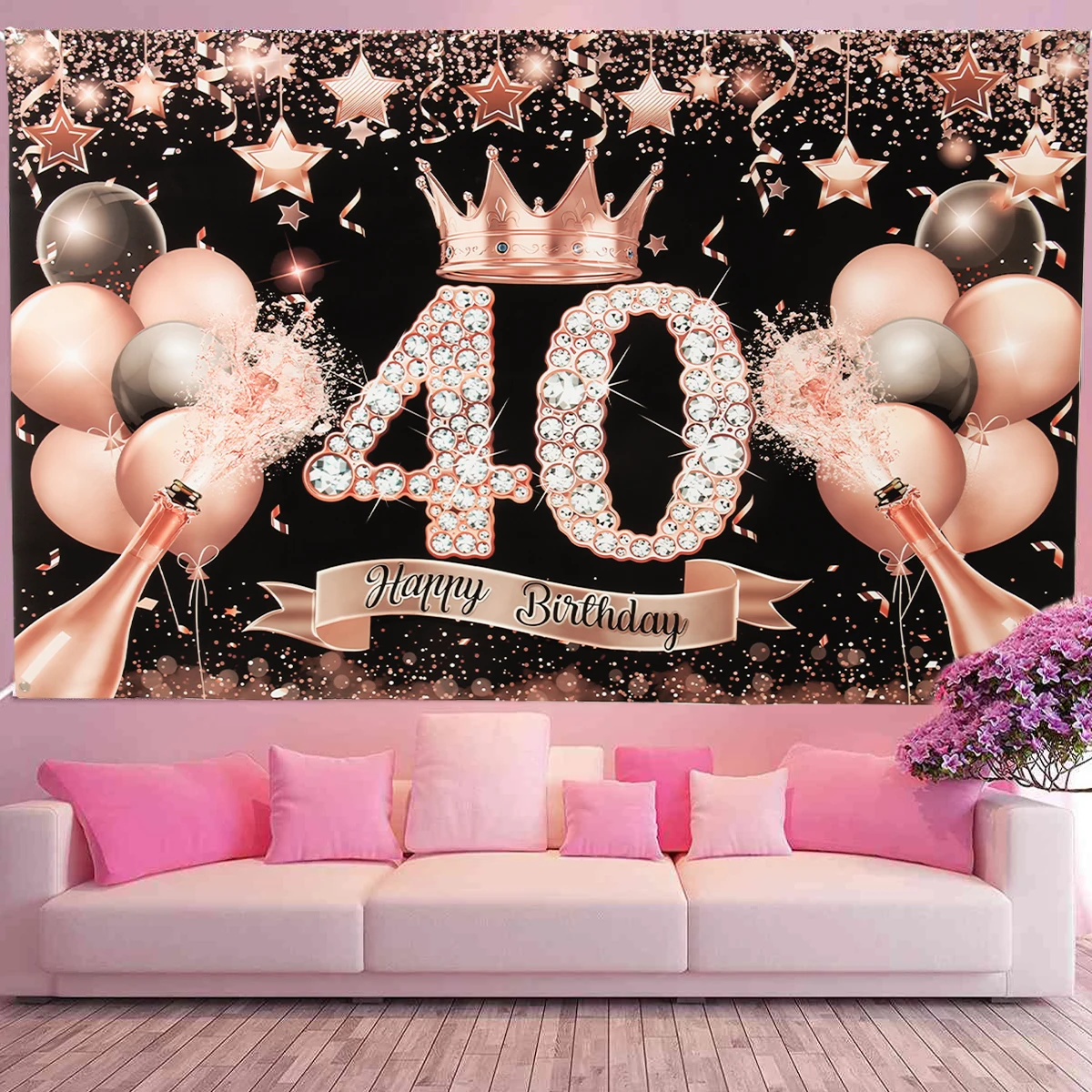 Bannière « Happy 40th Birthday » - Or Rose à Suspendre Pour