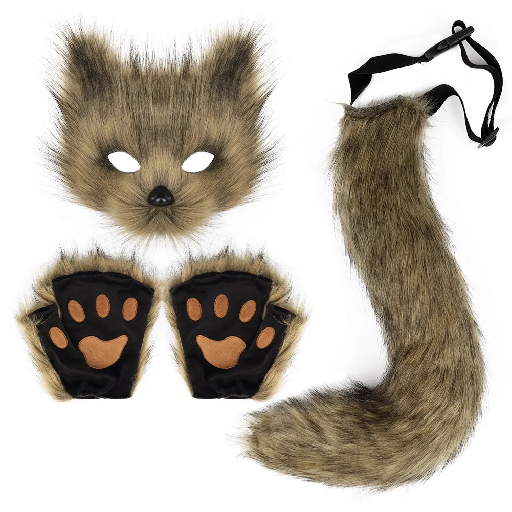 

Cartoon Cute Plush Fox Suit Ear Tail Glove Mask Cosplay Costumes Props Adult Kids Party Halloween Accessories Handmade
