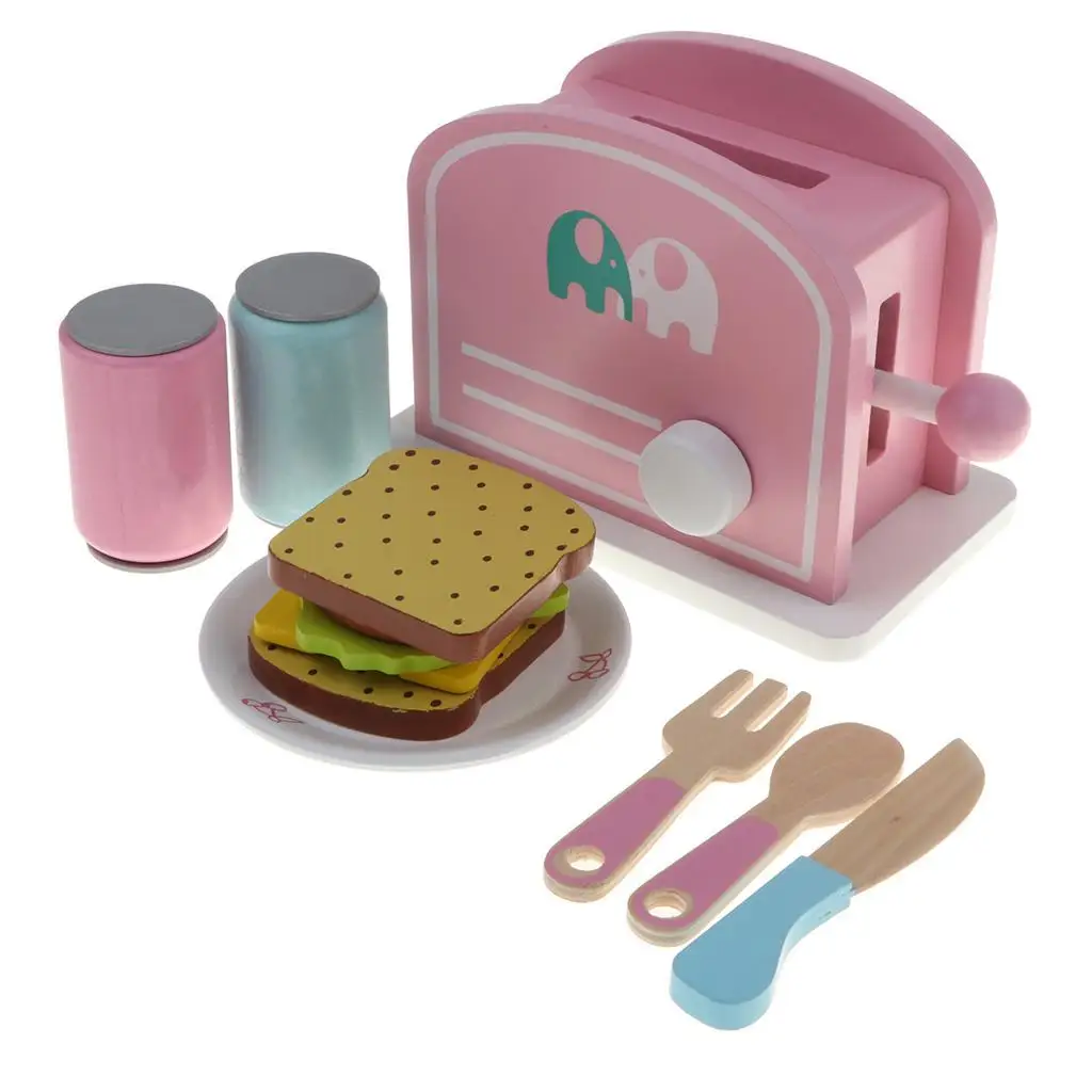 

Wooden Toy Bread Maker Play Kitchen Set with Accessories - Basic Life Skills Development Early Learning Toy for Girls