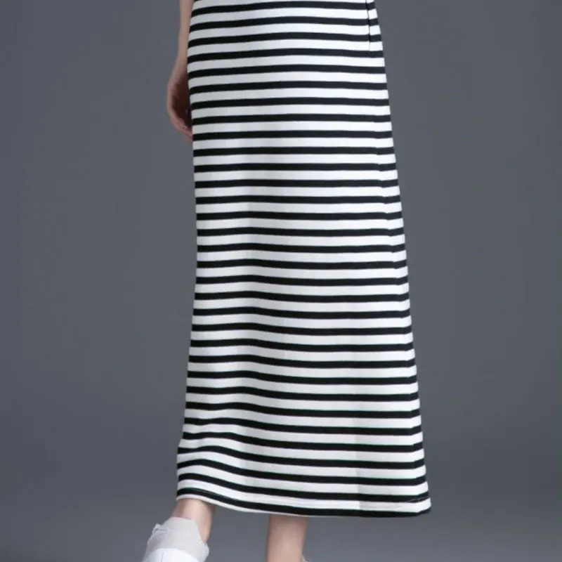Printing Striped Simplicity Elegant Casual Korean Skirts Loose Office Lady Preppy Style Elastic Waist Lacing Women Clothing