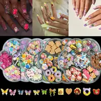 1Box Mixed Cute Simulated Dessert Candy Butterfly Nail Art Decorations 3D Resin Cartoon Cat Fish Bear Nail Charms Supplies 2