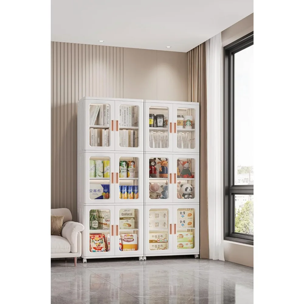 3-Tier Stackable Storage Cabinet Portable Pantry Organizer with Locking Wheels Customizable Closet Cupboard Home Organization