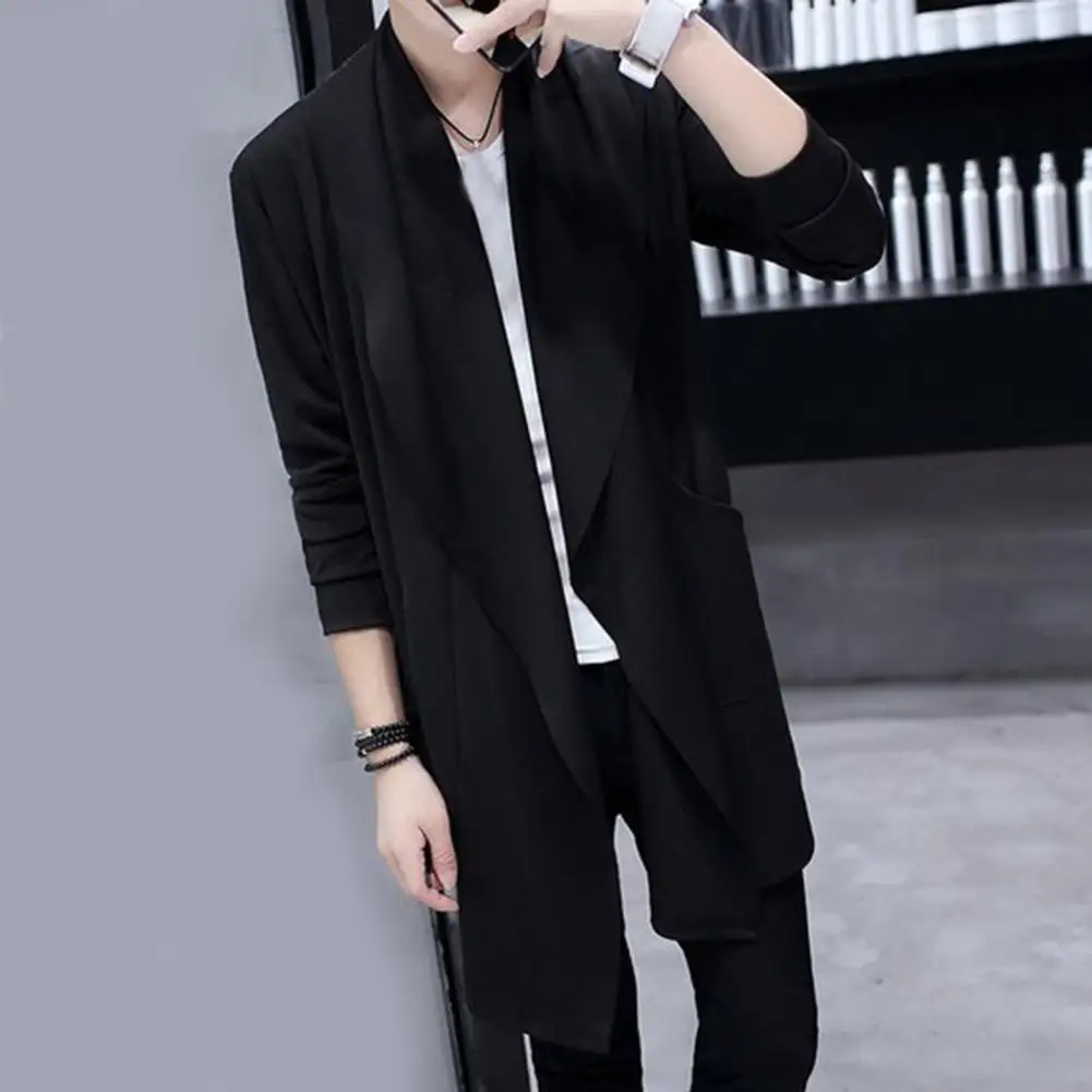 Slim Male Open Stitch Draping Overcoat Outwear Cloak for Daily Wear