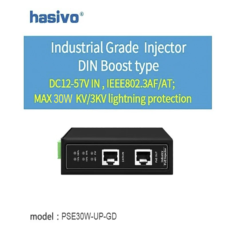 tipo Industrial Poe Injectordin Boost Dc1257v in Ieee802.3af at Max 90w kv 3kv Proteção contra Raios - Imagem 3