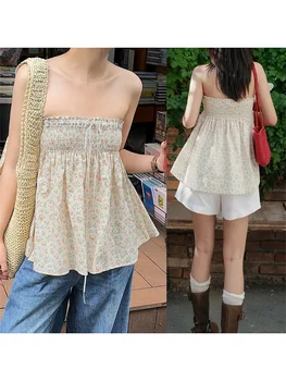 Women s Floral Print Strapless Tube Top with Pleated Detailing Backless Design and Perfect for Summer Clubwear 4