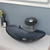 KEMAIDI Bathroom Vessel Sink Oval Glass Vessel Sink with Waterfall Faucet Tap Tempered Glass Bathroom Sinks Above Counter Basin 4