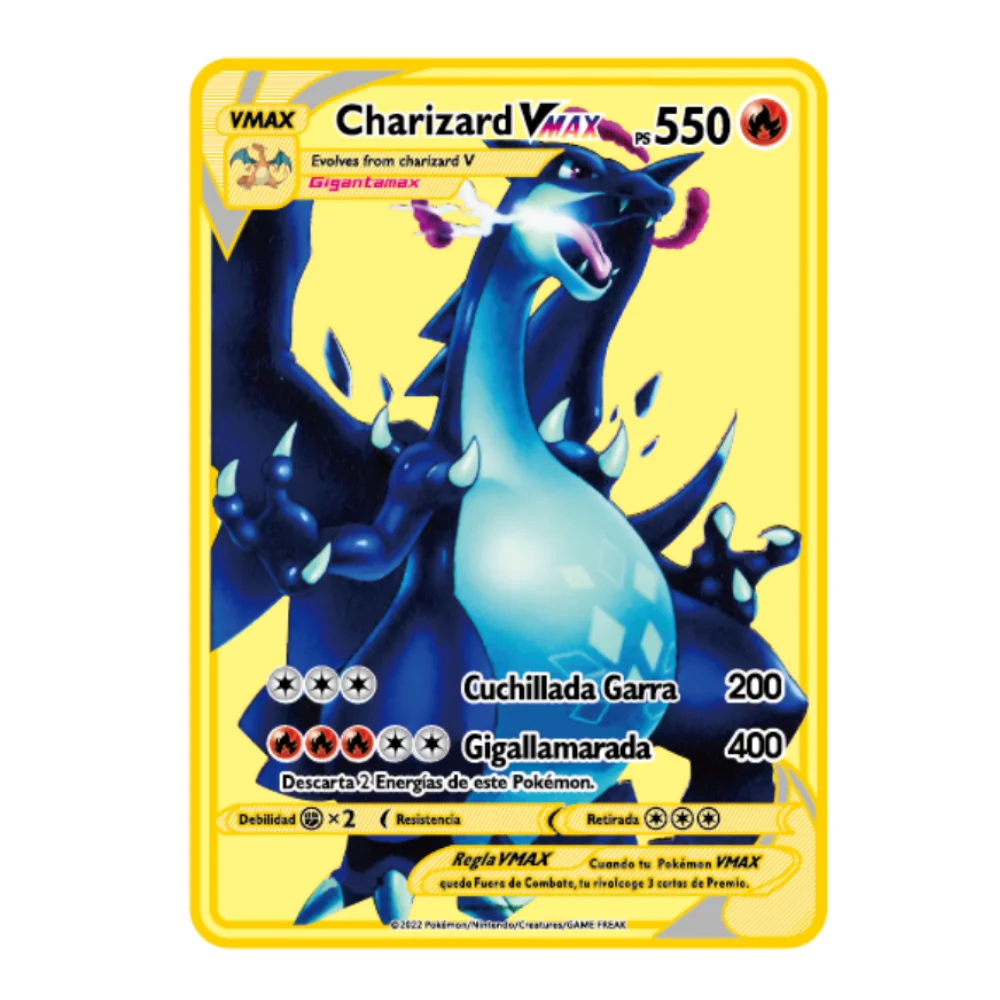 Spanish Pokemon Metal Card Pokémon Letters V VMAX Charizard GX Pikachu cartas  pokemon español Collection Gold Cards Kid Toy Gift