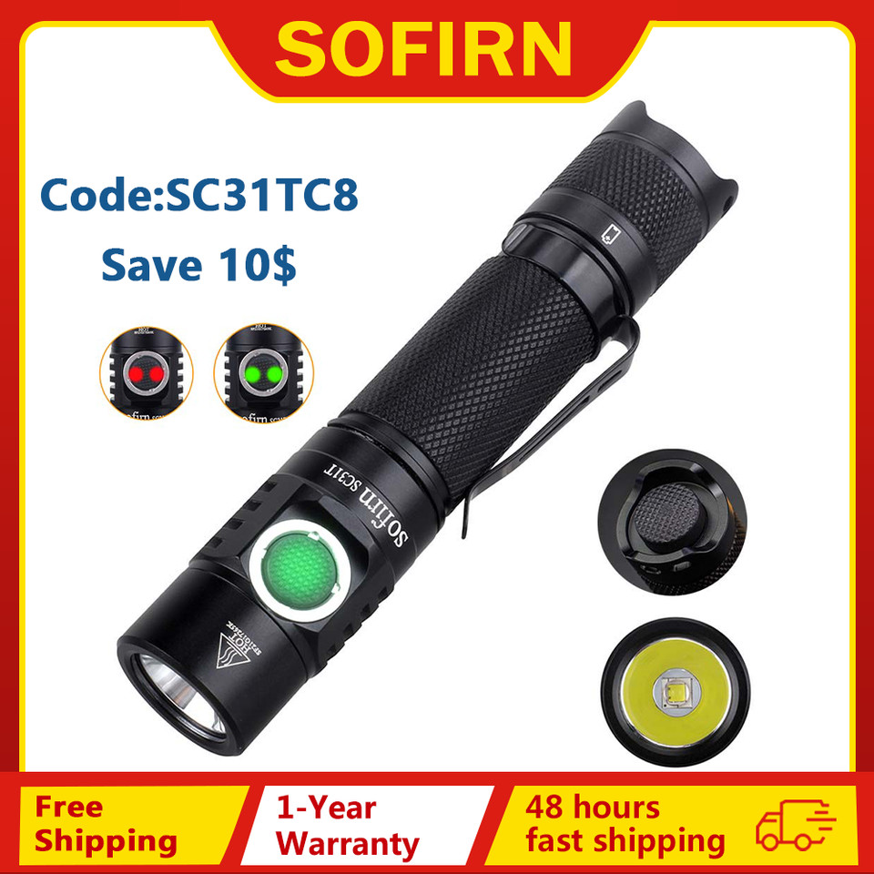 Sofirn SC31T 2000LM Tactical Flashlight USB C Rechargeable LED Torch 18650 Flashlight with Tail Switch