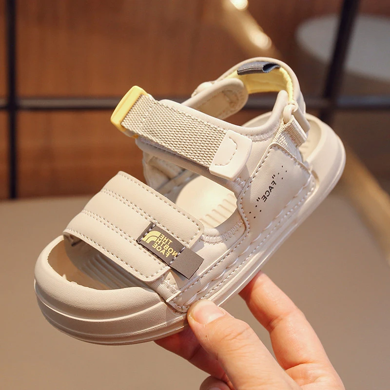 

Boy Open Toes Sandals Hoop & Loop Kid Summer Shoes 2023 Child Girl Fashion Flat Beach Sandal 27-37