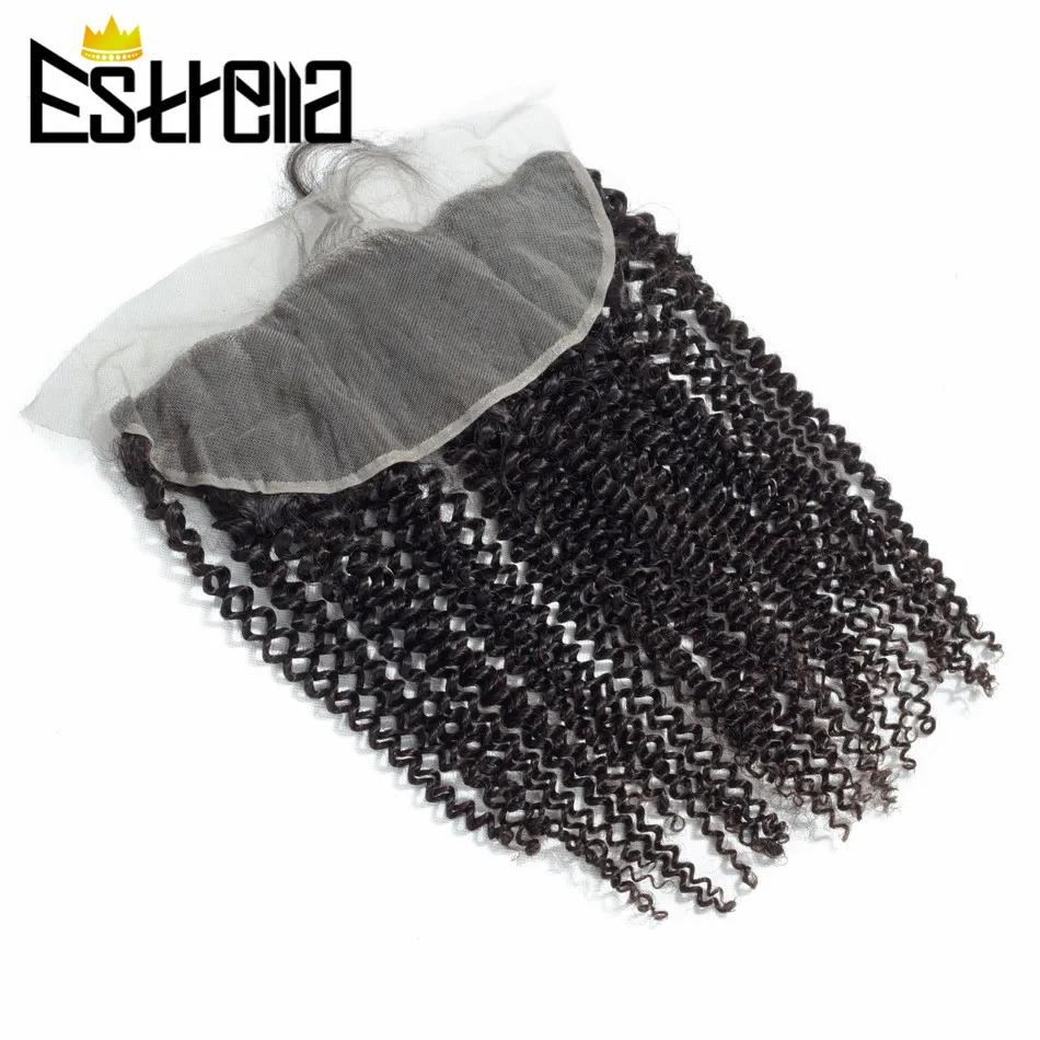 Kinky Curly 13&times;4 Lace Frontal Closure Brazilian Remy 100% Human Hair Hand Tied Ear To Ear Lace Closure Natural Color Estrella