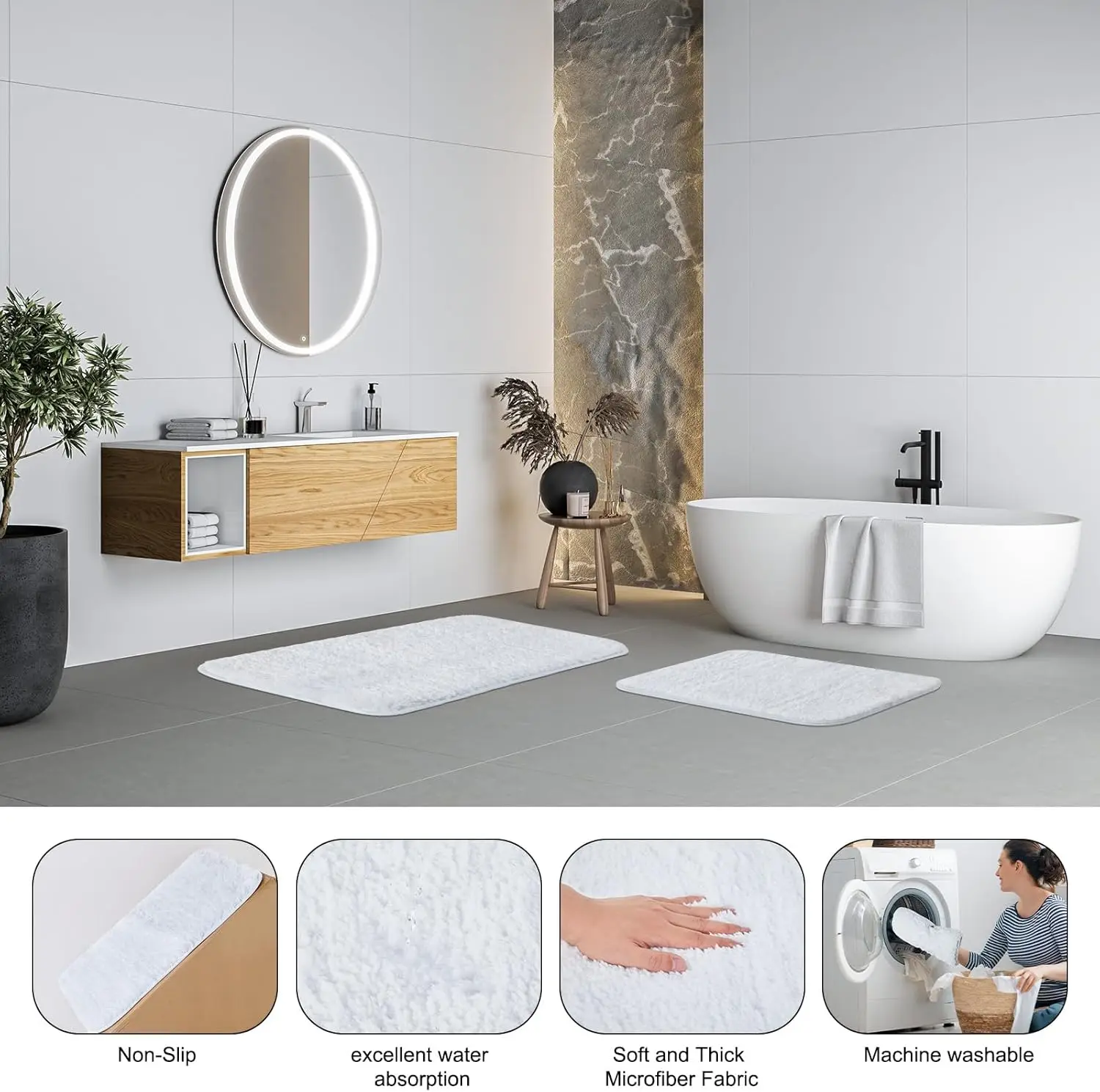 24PCS Bathroom Set. Shower Curtain, Rugs, Trash Can, Brush Holder, Soap Dispenser. Stylish & Functional. White.