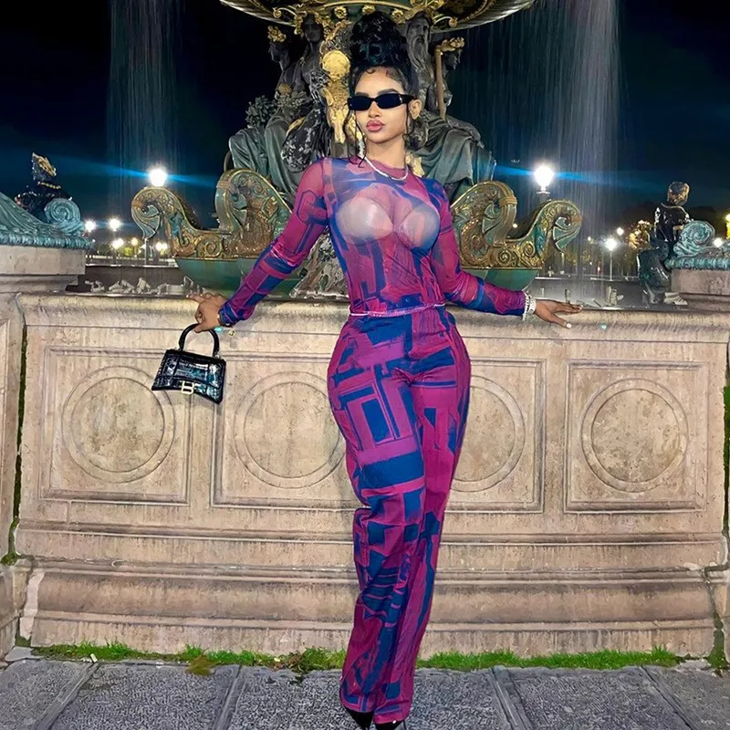 

Пляжная одежда, женский сарафан, накидка, платье 2024, женская одежда для ванной, летняя новая Сетчатая футболка с принтом, костюм свободных брюк