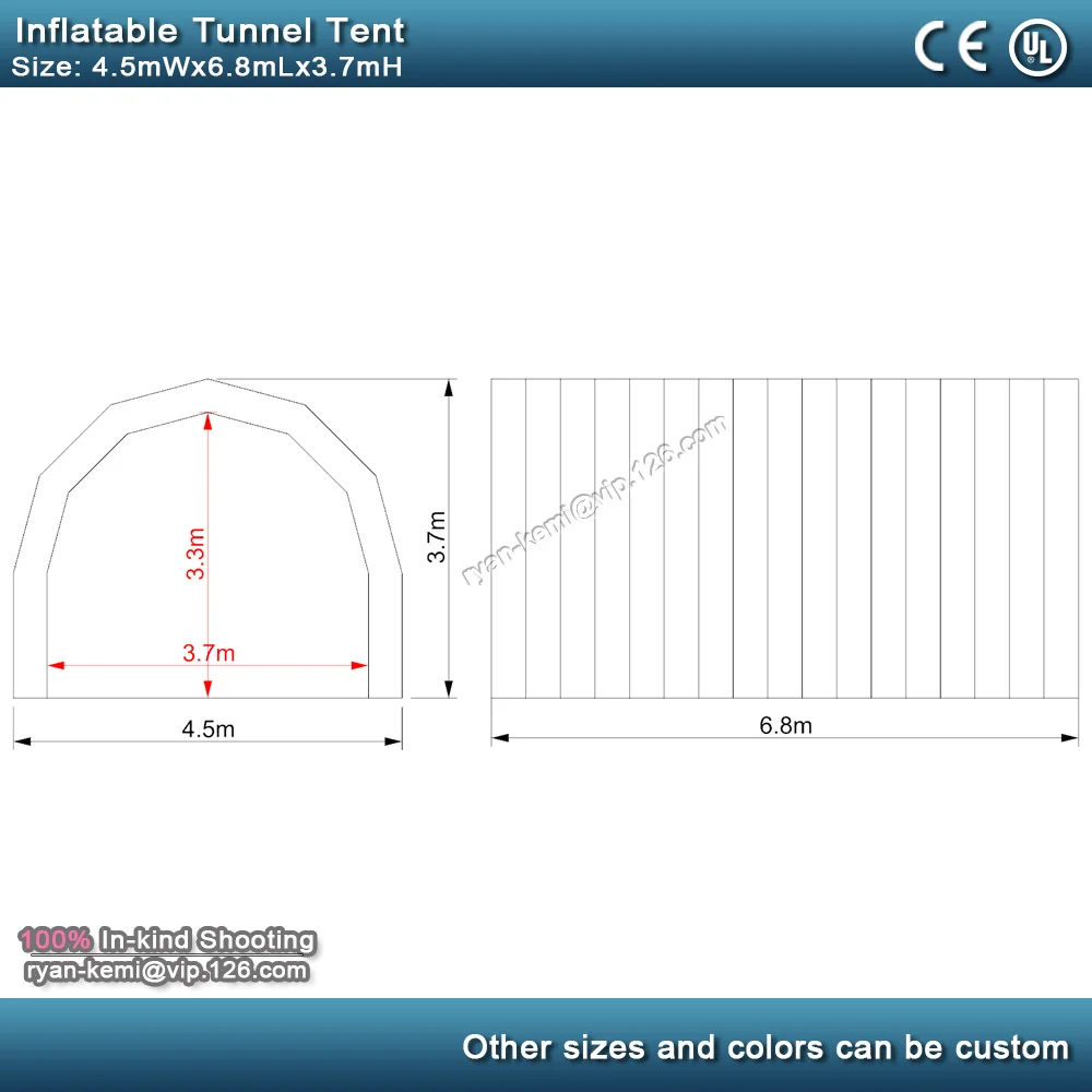 Free shipping 6.8m Inflatable tunnel tent with door inflatable car garage tent outdoor inflatable party tent with CE blower 6