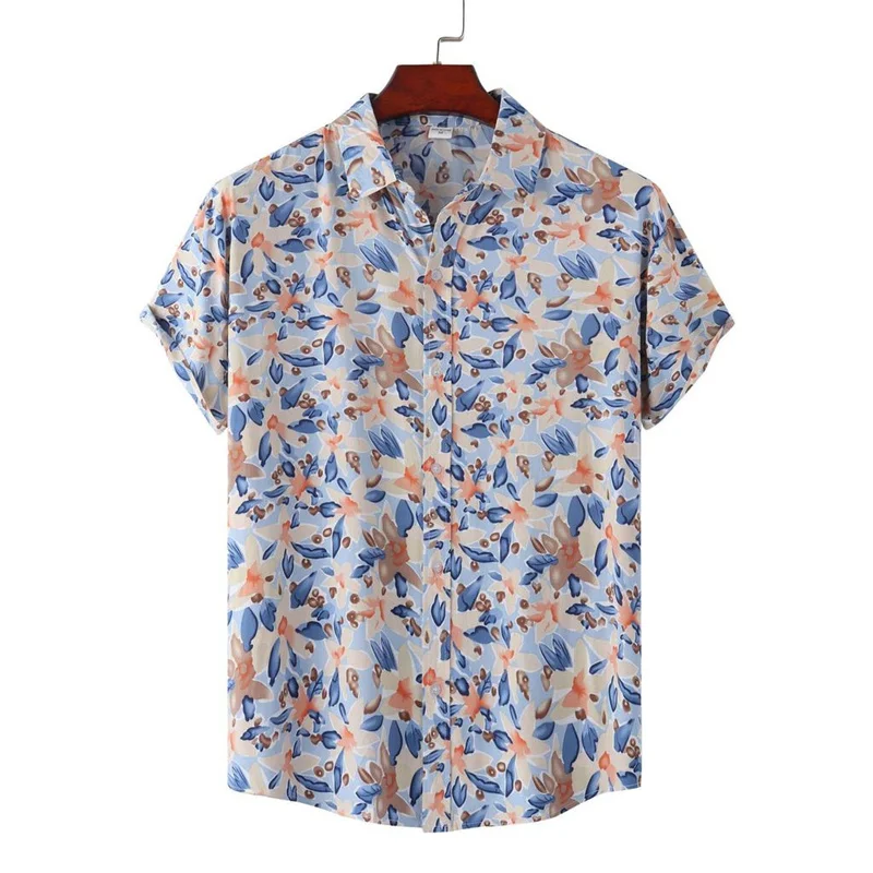 Camisa estampada geométrica havaiana masculina, mangas curtas, roupas de lazer soltas, blusa de rua, tops legais, venda quente, verão