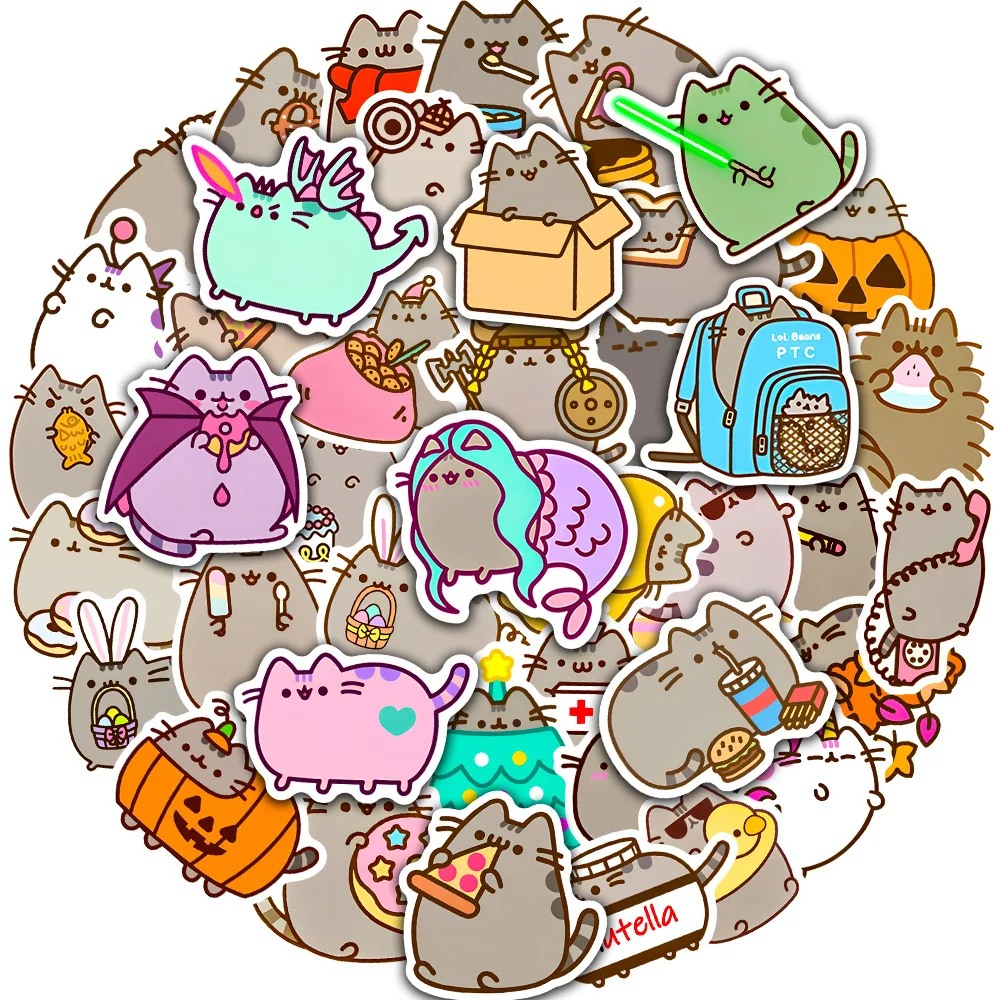 Pusheen Stickers 50pcs Set for Children Kawaii Cartoon Character Waterproof  Sticker New DIY Notebook Fridge Decoration Supplies - AliExpress