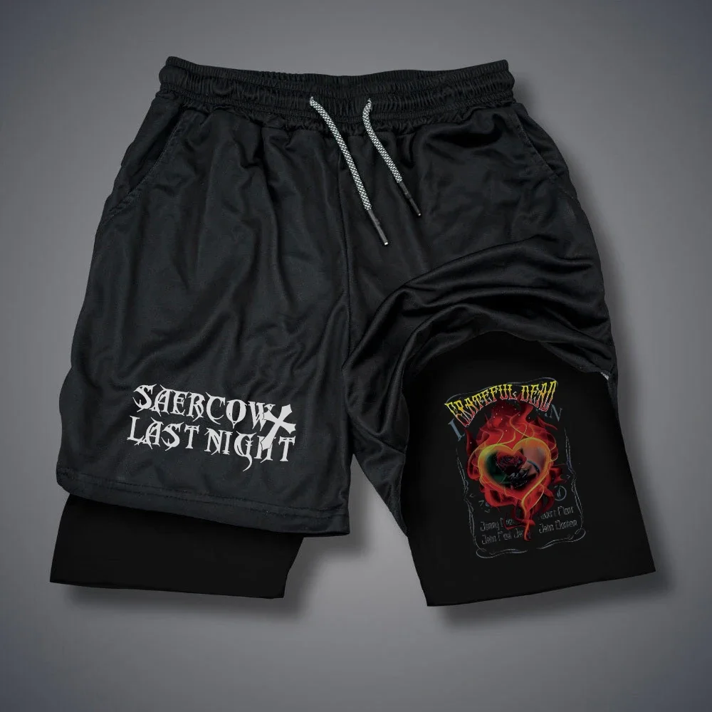 Men's Double-deck Shorts Gothic Letter Print Shorts Summer Quick Drying Sports Fitness 2 In1 Short Pants Joggers Beach Sportwear 4