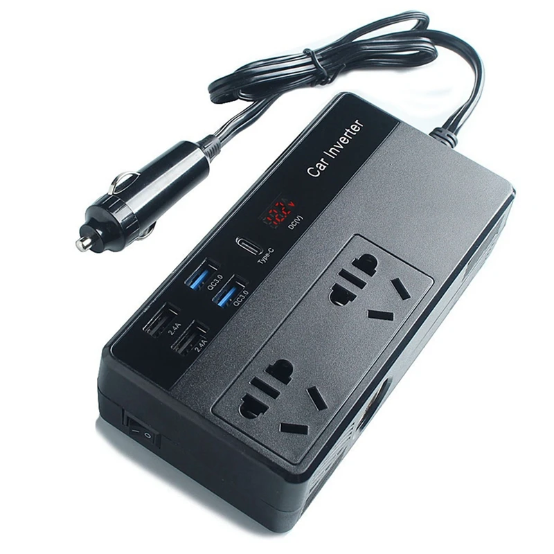 

Car Inverter Power Inverter Adapter Car Converter 150W 12V24V 110V220V Type-C USB QC3.0 Charger Fast Charging US Plug