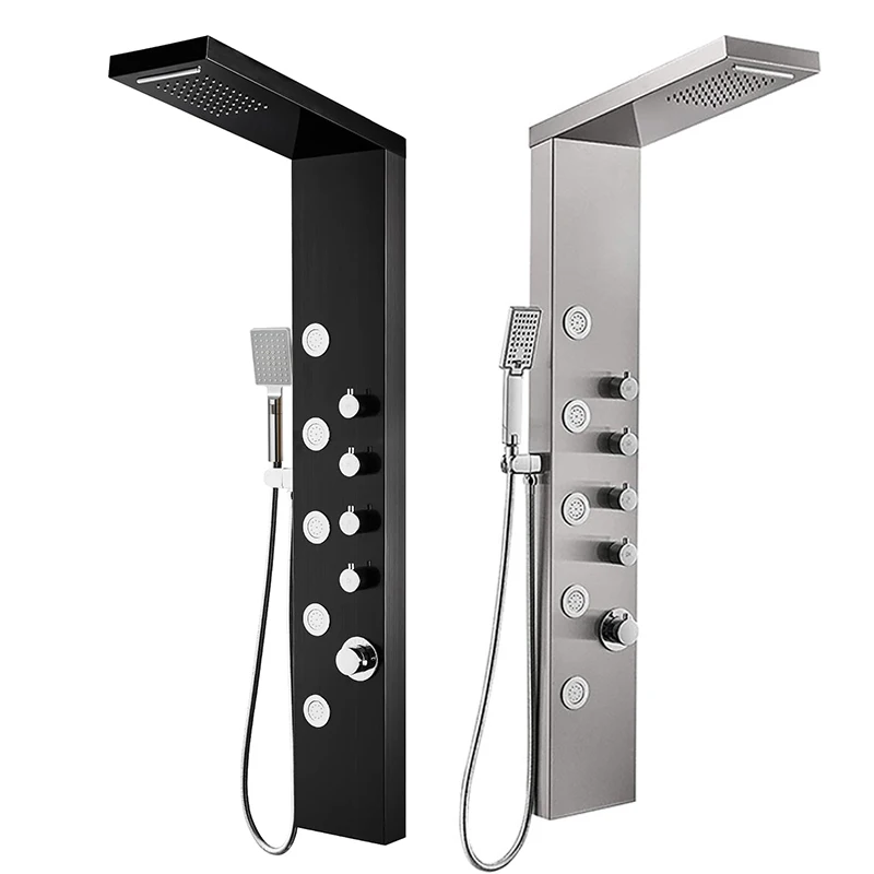 Bourdillat shower Panel Tower Rainfall Waterfall Shower 5 Body Jets and 3-Function Handheld, Stainless Steel Rain Massage System 6