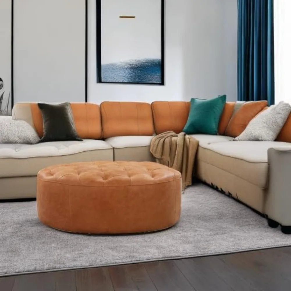 Ascot Ottoman in Full-Grain Pure-Aniline Italian Tanned Leather in Cognac Tan 2