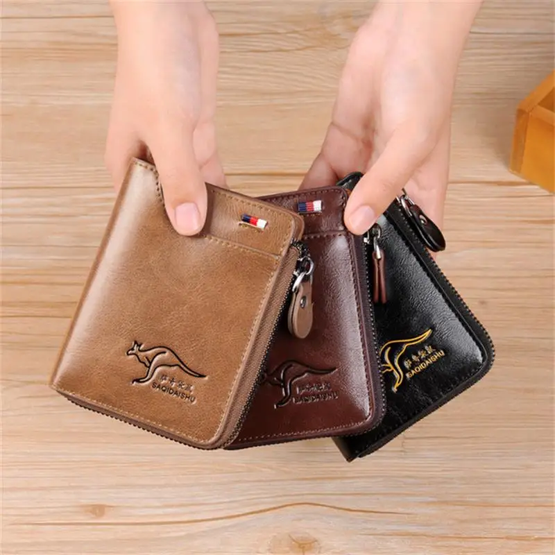 Men's Short Wallet PU Leather Purse Retro Multi Card Pocket Moneybag Billfold Anti Card Swiping Drop Shipping