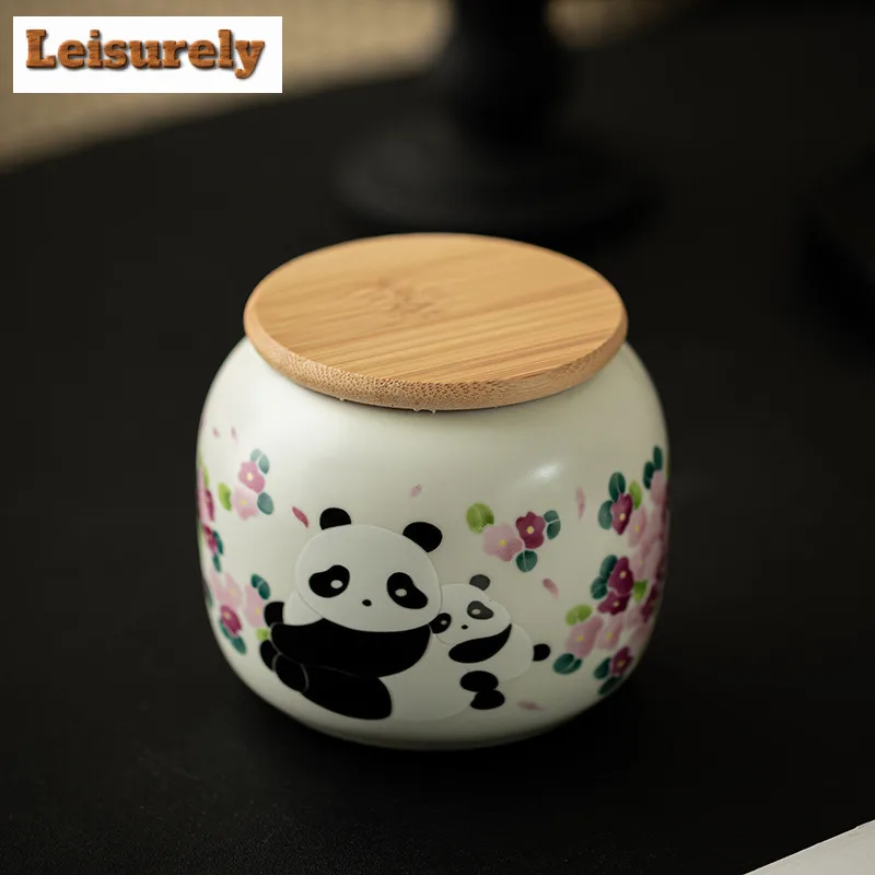 Ru Kiln Pig Oil Frozen Panda Tea Box Organizer Moisture-proof Aesthetic Storage Tank Containers Tea Caddy Tableware Ornaments