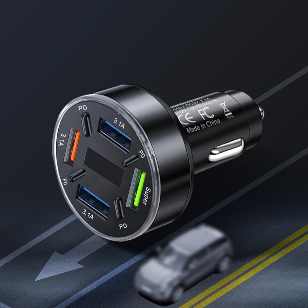 8Ports Car Charger Fast Charging PD QC3.0 USB C Car Phone Charger Type C Adapter in Car For iPhone Samsung Huawei Xiaomi