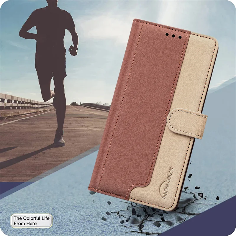 Color Block Leather Flip Phone Case with Card Slots -  Moto Edge 50 Neo