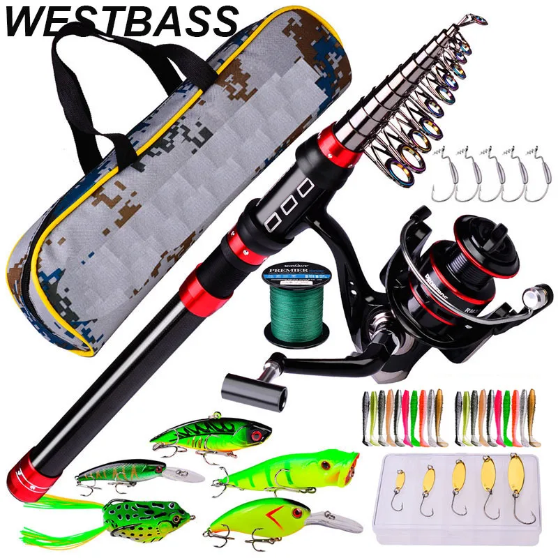 Westbass 1.83.6m Fishing Rod Set Carbon Telescopic Spinning Fishing