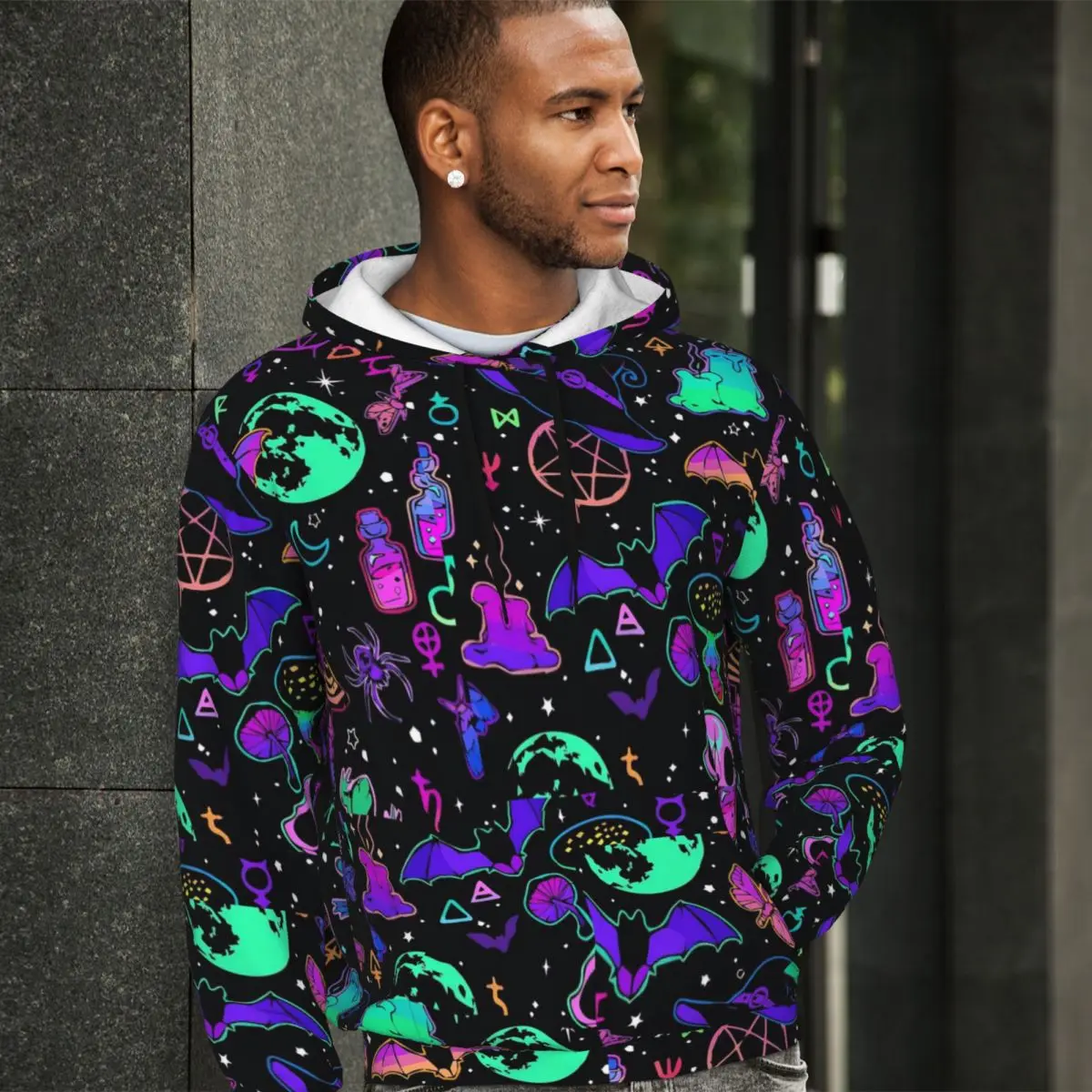 

Halloween Print Loose Hoodies Men Bats And Ghost Casual Hoodie Spring y2k Cool Comfortable Sweatshirts Large Size 3XL 4XL