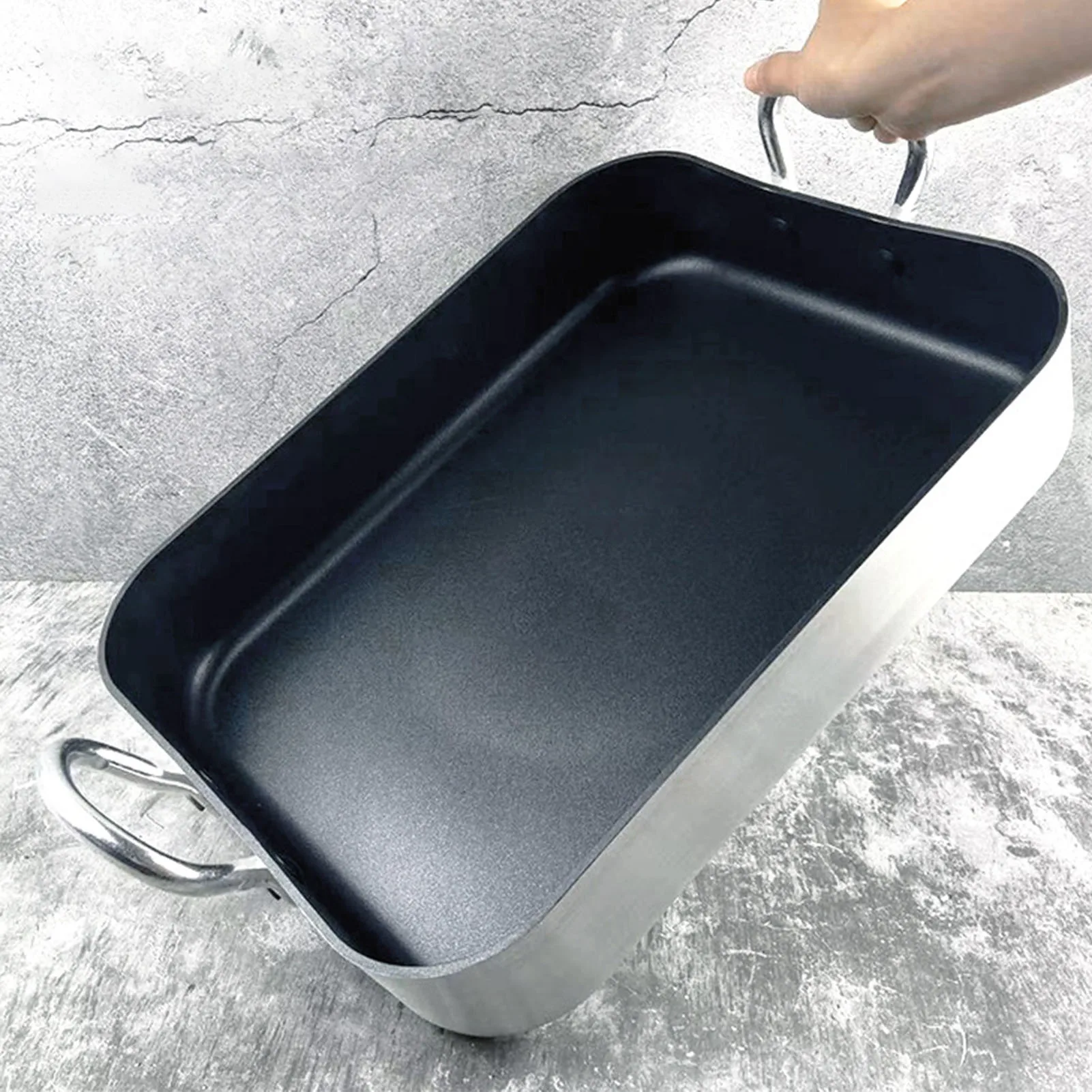Rectangular Non-Stick Frying Pan, Rectangle Frying Pan Nonstick Aluminum Alloy Flat Single Bottom Fry Pan with Handles for Home 6