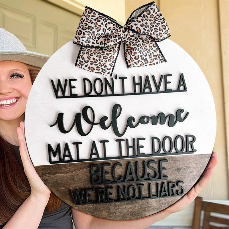 

Welcome Sign Front For Door Decoration Round Wood Wreaths Wall Hanging Outdoor Farmhouse, Porch, For Spring Summer